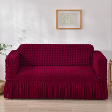 (Burgundy, L: 3 seater(180-230cm/70.87-90.55in)) Solid Color Sofa Cover, Elastic Sofa Slipcover, 1 Count Non-slip Sofa Slipcover, Dustproof Sofa