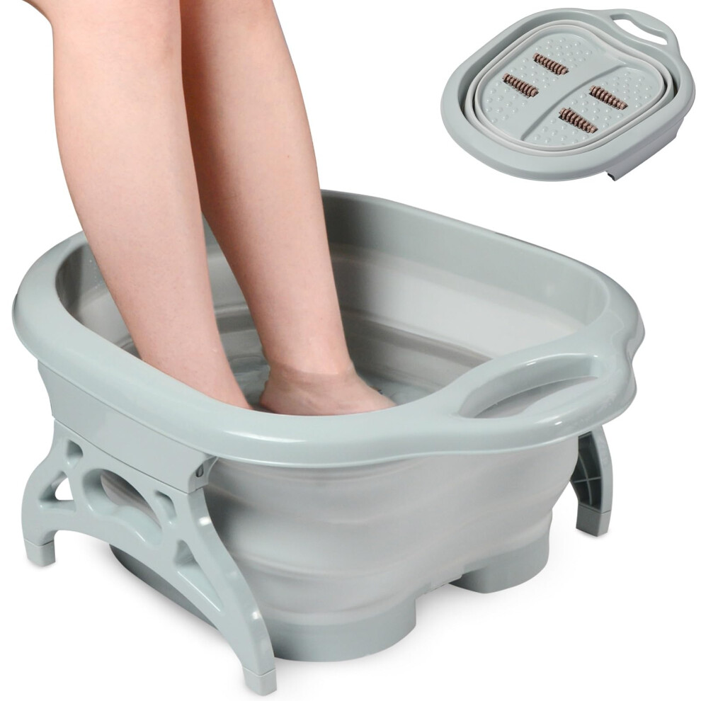 Collapsible Foot Spa Basin with Massaging Rollers, Foldable Large Soaking Tub for Stress Relief
