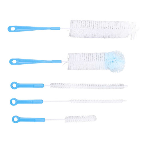Juego de cepillos para biberones, mango largo, 5 tipos, azul