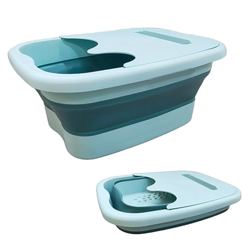 Blue Collapsible Foot Soak Tub With Massage Nodes, 15L Large Capacity Foot Bath Basin For Home Spa