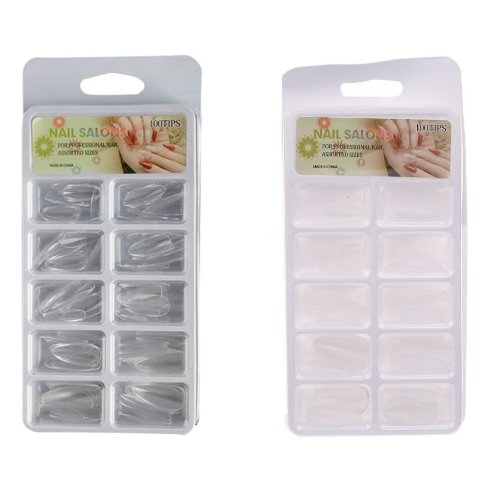 100pcs Clear Full Cover Press On Nail Tips Acrylic False Nails for Nail Art Square Almond Oval