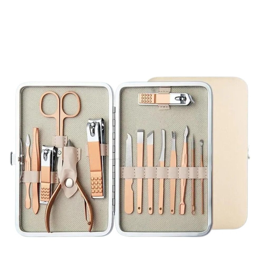 Gold Manicure Pedicure Set Rose Stainless Steel Nail Clippers Kit 15Pcs Professional Nail Care