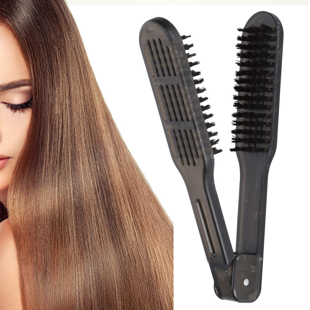Black Hair Straightener Brush With Heat Resistant Bristles And Anti Static Styling For Smooth Hair