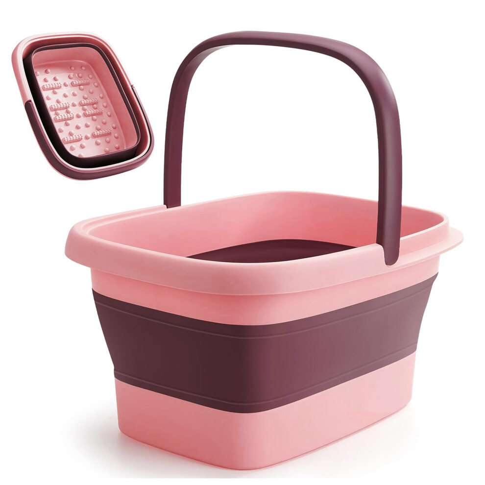 Pink Collapsible Foot Bath Tub With Massage Rollers, 15L Large Capacity Foot Soak Basin For Home Spa