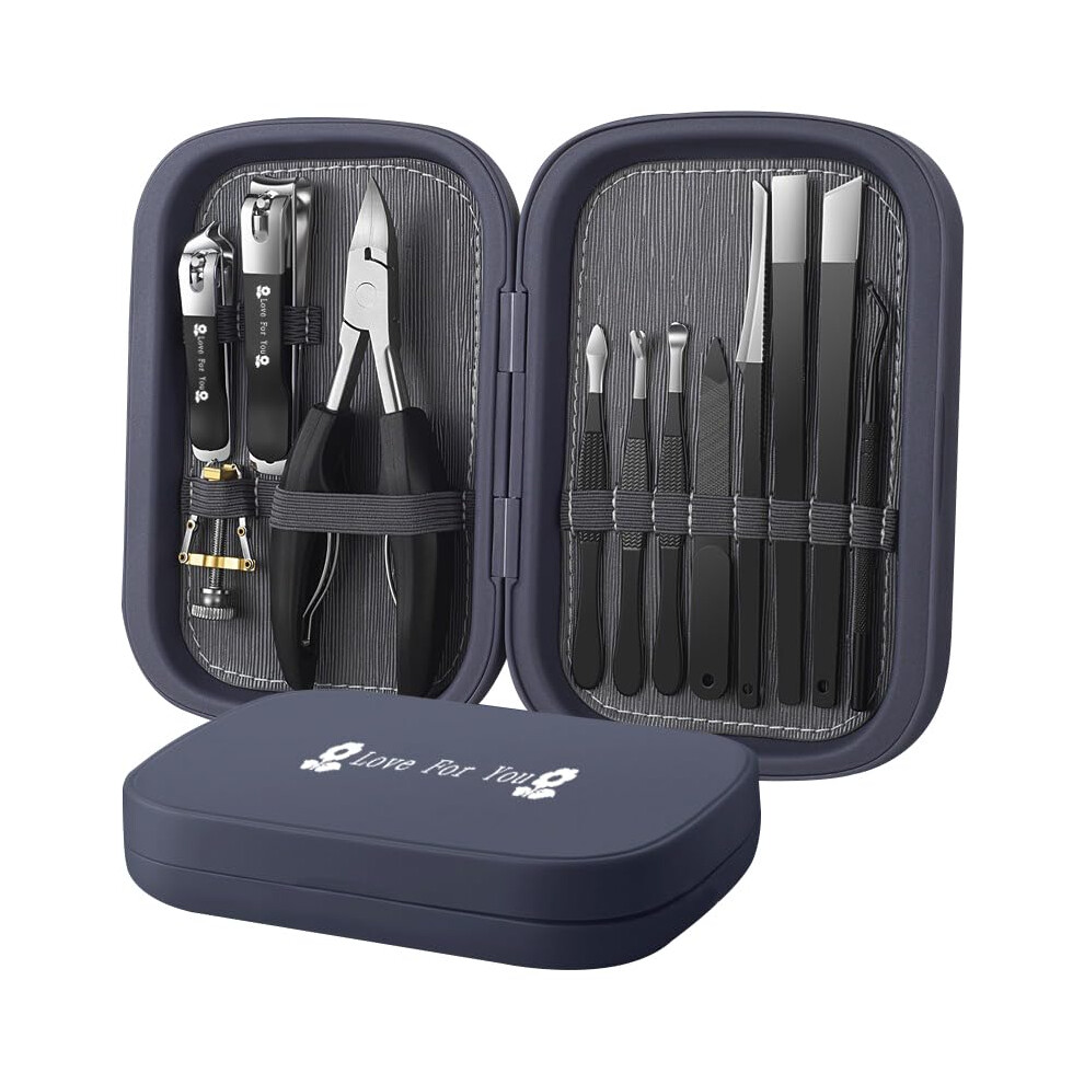 Purple/Black Toenail Clippers Set With Precise Eagle Mouth, 12Piece Manicure Pedicure Kit