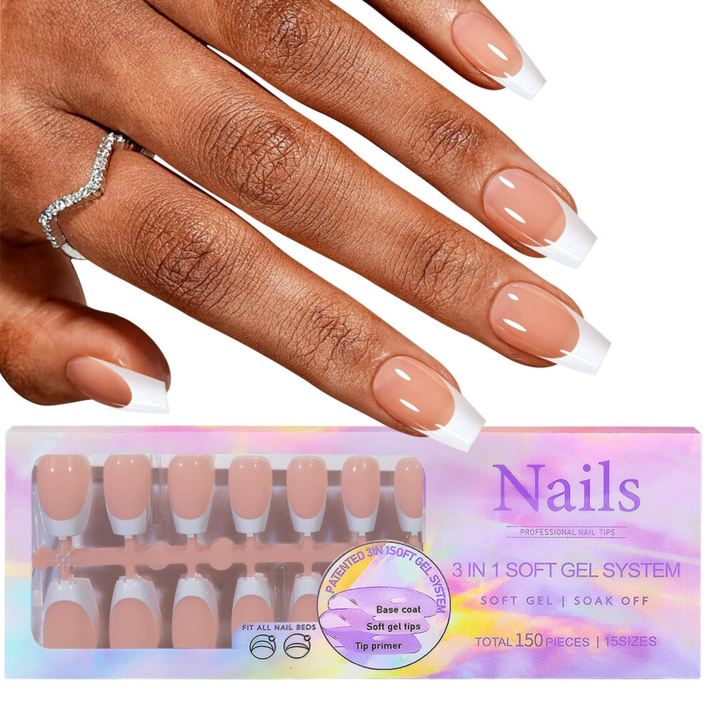 French Manicure False Nails Short Natural Look Press On Tips Long Lasting Multiple Sizes