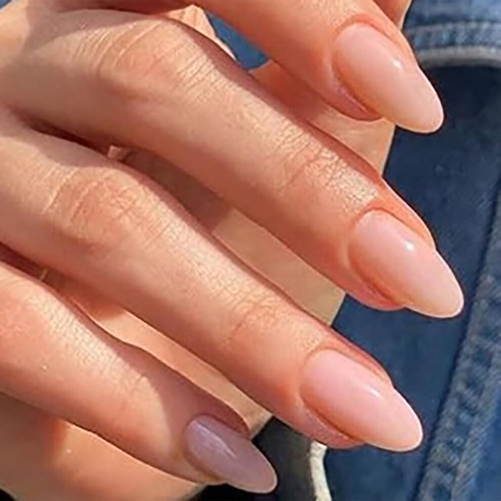 Pink Short Press On Nails Oval Glossy Fake Nails Set Acrylic Wedding False Nails 24Pcs