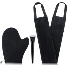 Self Tanning Mitt and 3in1 Applicator Kit with Velvet DualSided Mitt, Back Applicator, Brush