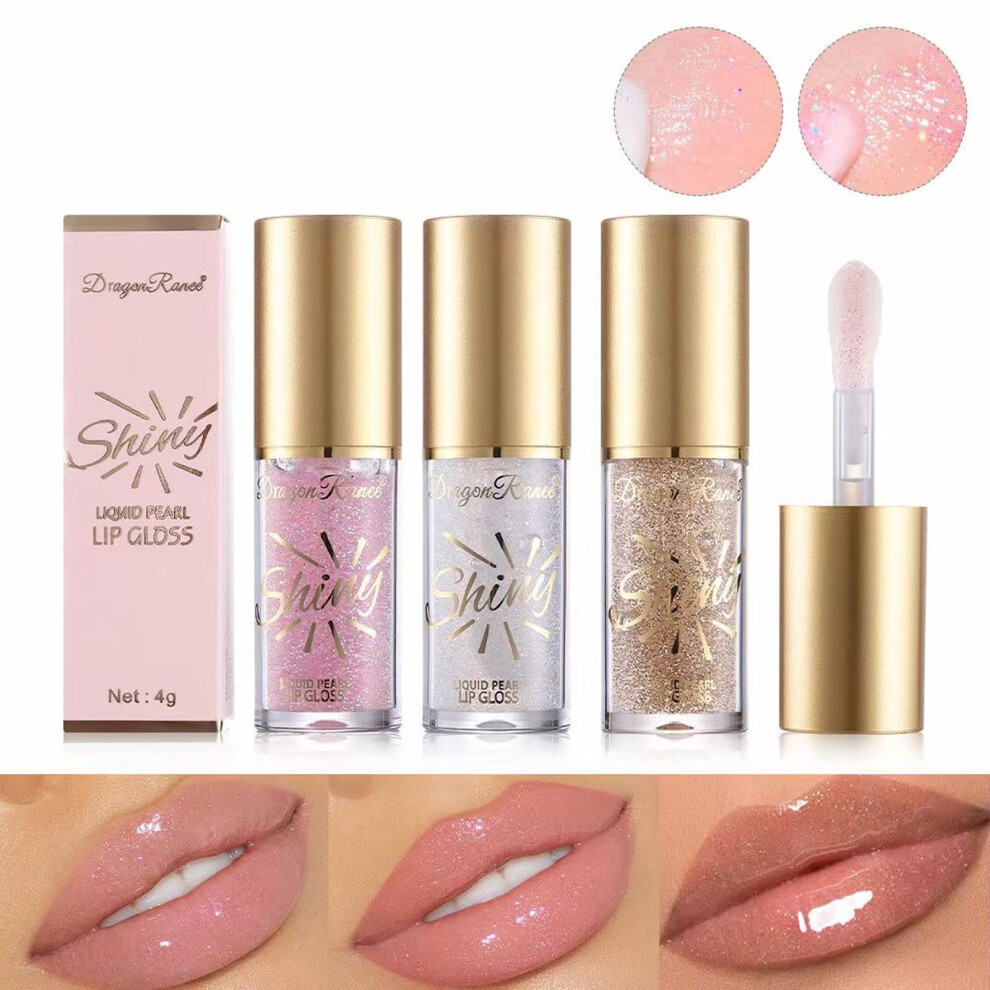 Shimmery Glitter Lip Oil Set with Large Applicator â Hydrating Transparent Lip Gloss for Glossy Shine