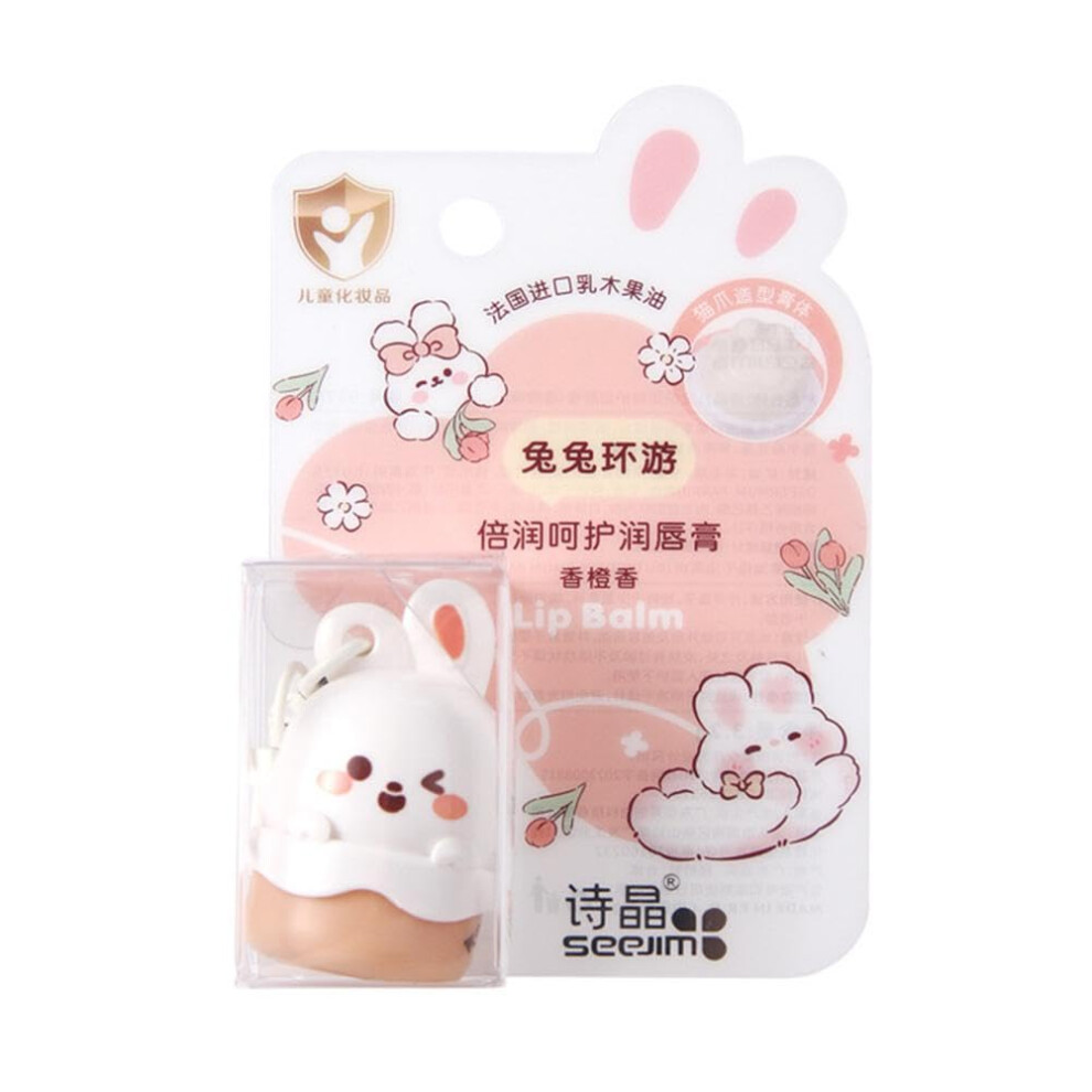 Orange Cute Rabbit Lip Balm For Kids With Keychain, Deep Hydration And Mild Fruity Flavor