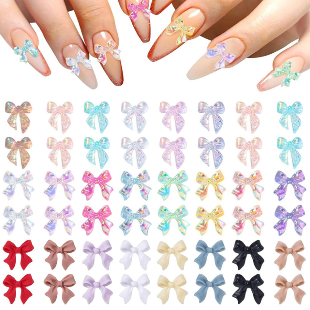 200PCS Colorful Bow Nail Charms Resin Butterfly 3D Decorations for Acrylic Nails and DIY Crafts