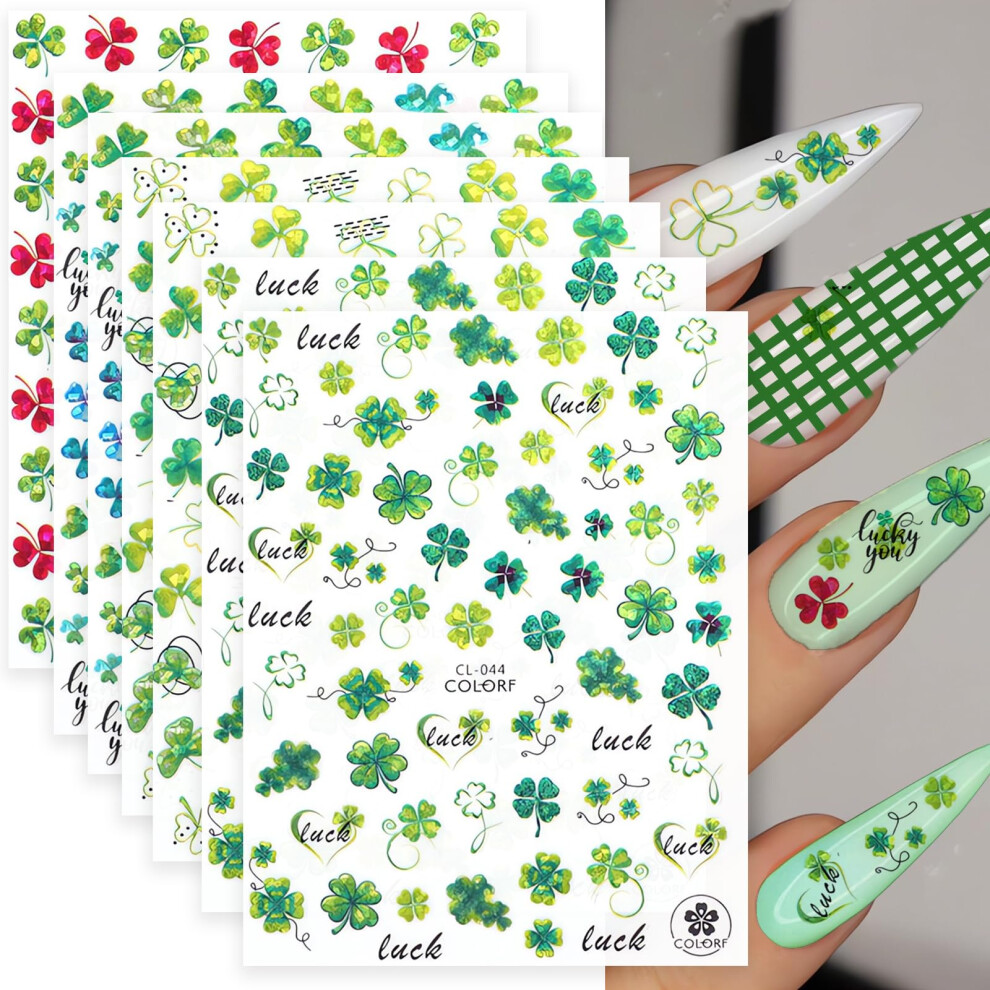 St Patrick's Day Nail Stickers 8 Sheets 3D SelfAdhesive Shamrock Nail Decals for Festive Nails