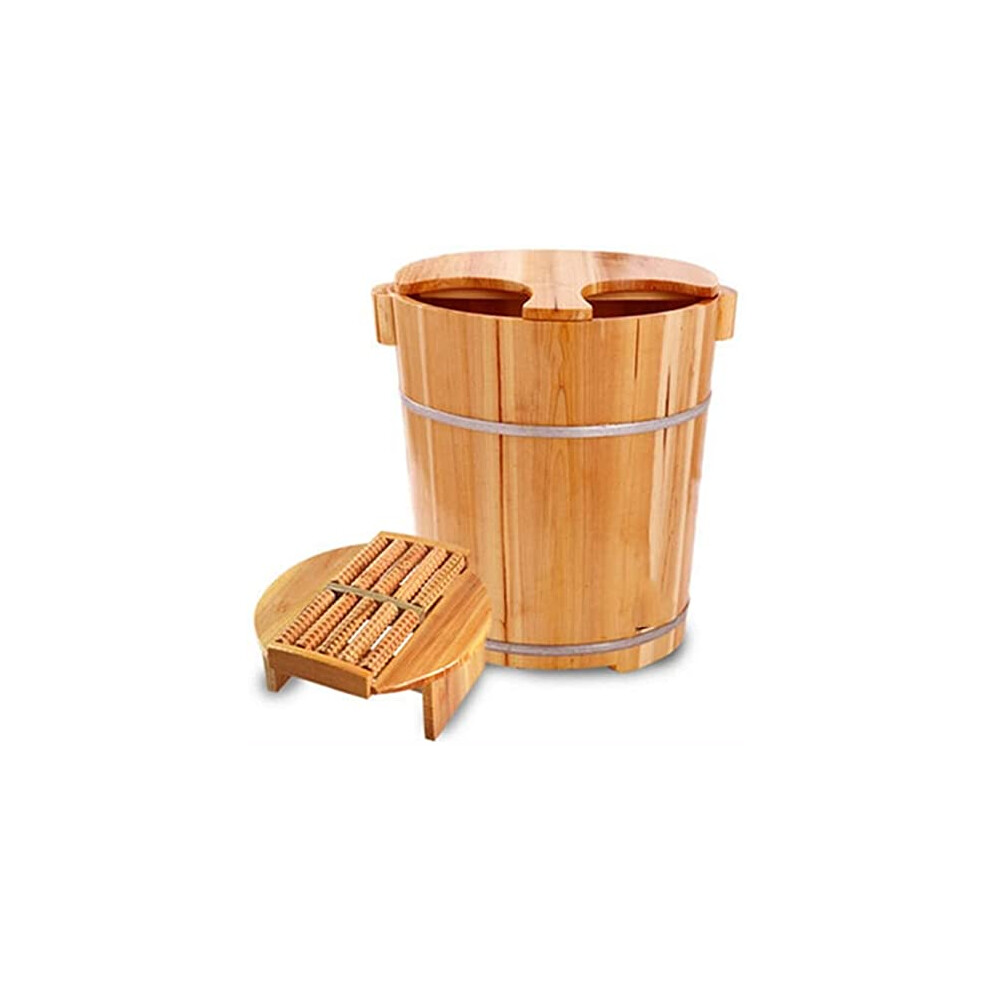 Wooden Foot Soak Tub Solid Wood 40cm Chinese Fir with Cover for Ergonomic Foot Spa Massage