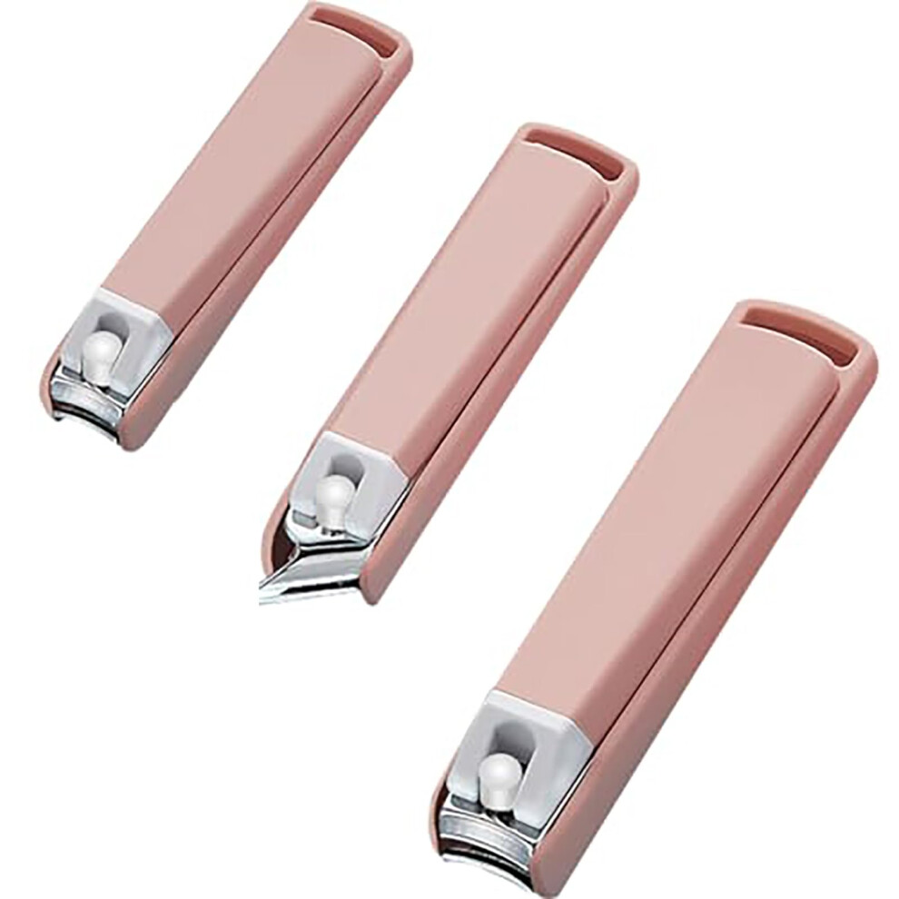 Pink Nail Clippers Set With Builtin Catcher, 3 Piece Stainless Steel For Fingernails And Toenails