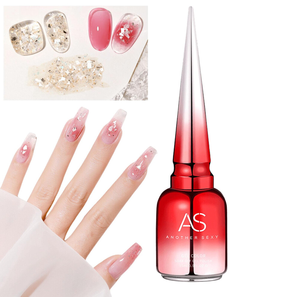 UV LED Glitter Gel Nail Polish with Holographic Reflective Sparkle, Champagne Clear  Coat