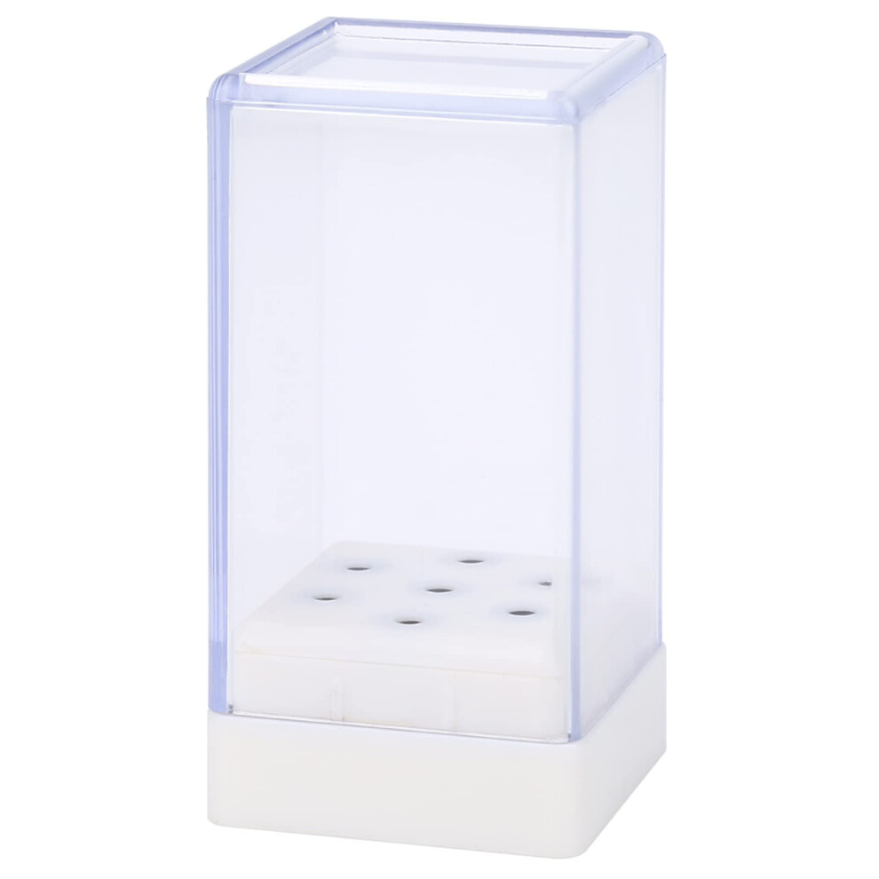 White Dustproof Nail Drill Bit Holder With 7Slot Organizer For Manicure Storage,