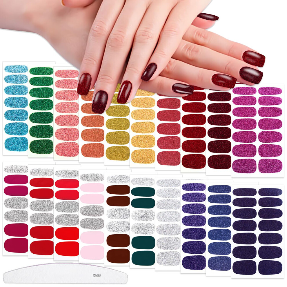 20 Sheets Glitter Nail Wraps for Women Self Adhesive Nail Polish Strips No Drying Time