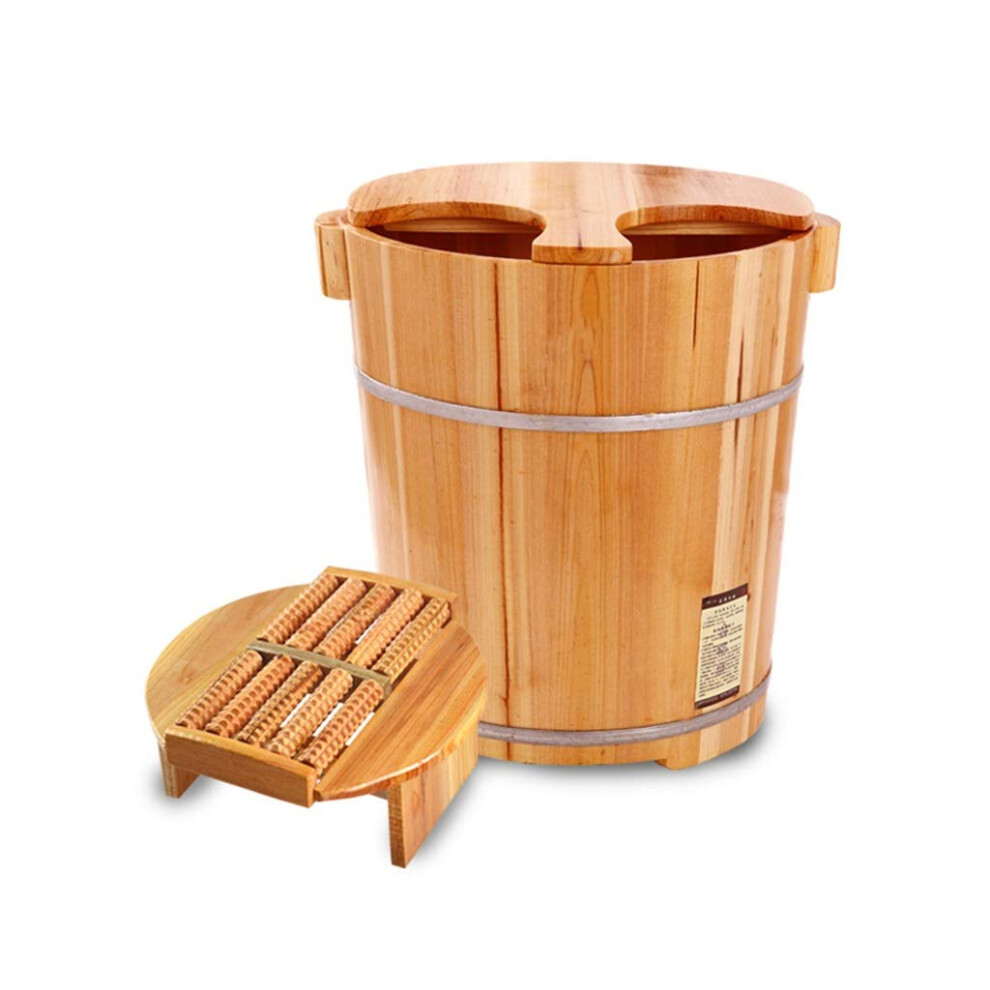 Wooden Foot Bath with Lid and Massage Rollers, Deep Soak Spa Basin for Pedicure and Relaxation