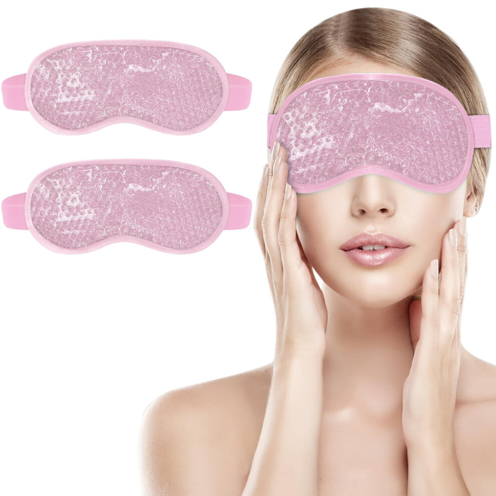 Pink 2 Pack Plush Gel Bead Eye Mask, Reusable Hot Cold Therapy For Puffiness, Migraine Relief