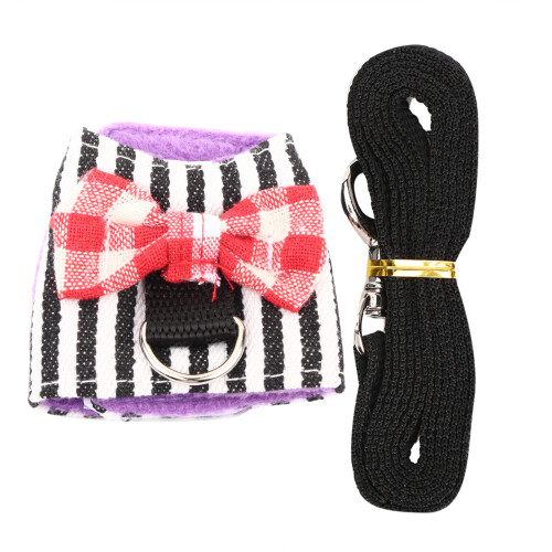 Pet Harness Vest for Small Animals, Soft Texture Breathable Feature Comfortable Walking Harness with Bell and Bowknot Design, Adjustable Hook Loop