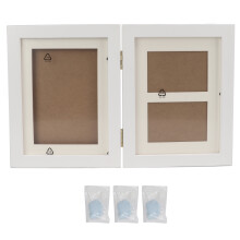 Pfotenabdruck-Set mit aufklappbarem Bilderrahmen (Doppeldisplay), extra großem Stempelkissen und Tonform, handgefertigter Kiefernholzrahmen für die