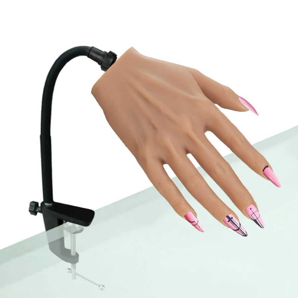 Silicone Practice Hand for Acrylic Nails with Stand, Realistic Bendable Fingers, Reusable Mannequin Hand