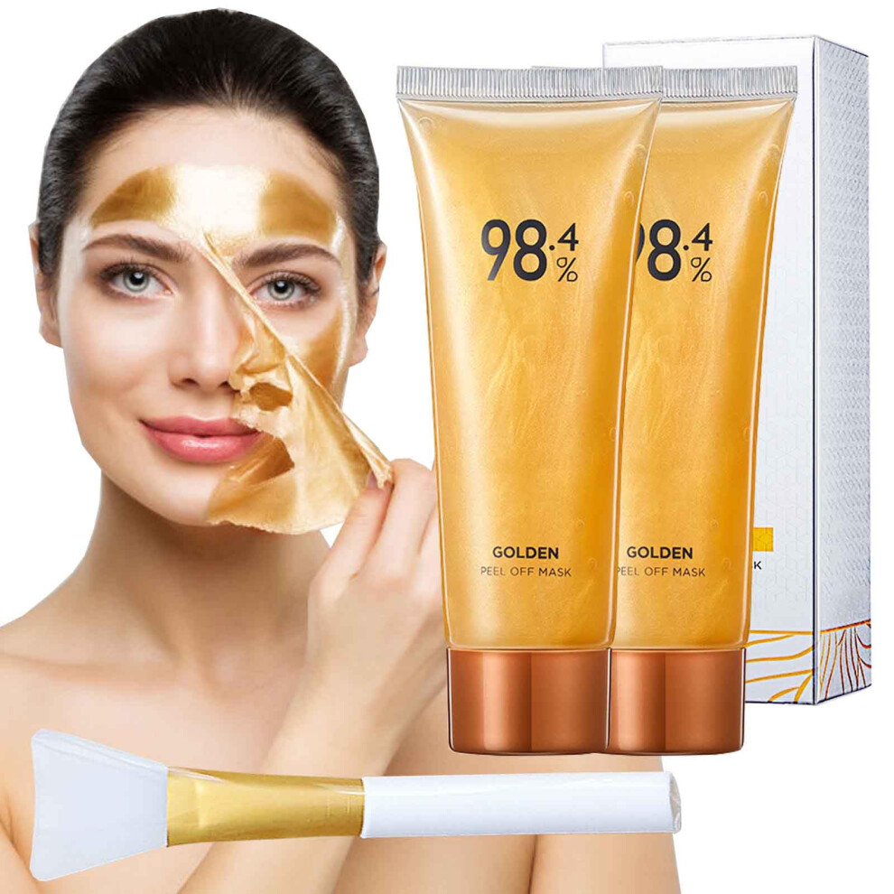 Gold 2Pcs 98.4% Peel Off Face Mask With Brush For Blackheads, Pore Cleansing And Antiaging