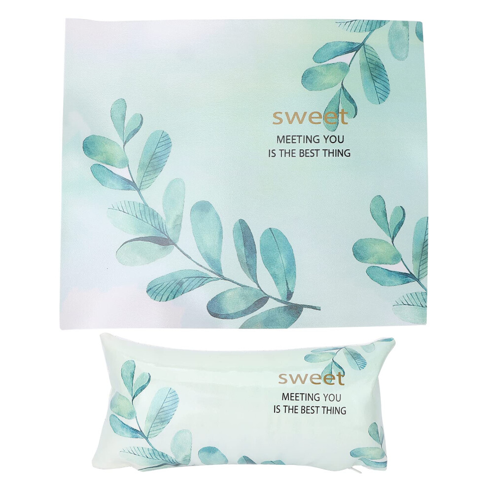 PU Leather Nail Hand Rest Pillow with Mat, Ergonomic Manicure Cushion, Green Leaves Design