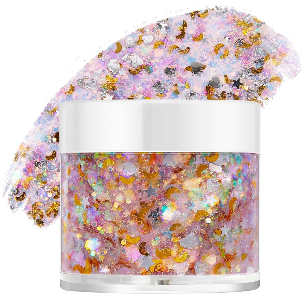 Festival Glitter Gel with Holographic Rainbow Shine for Body Face Hair, Color Changing Mermaid Makeup