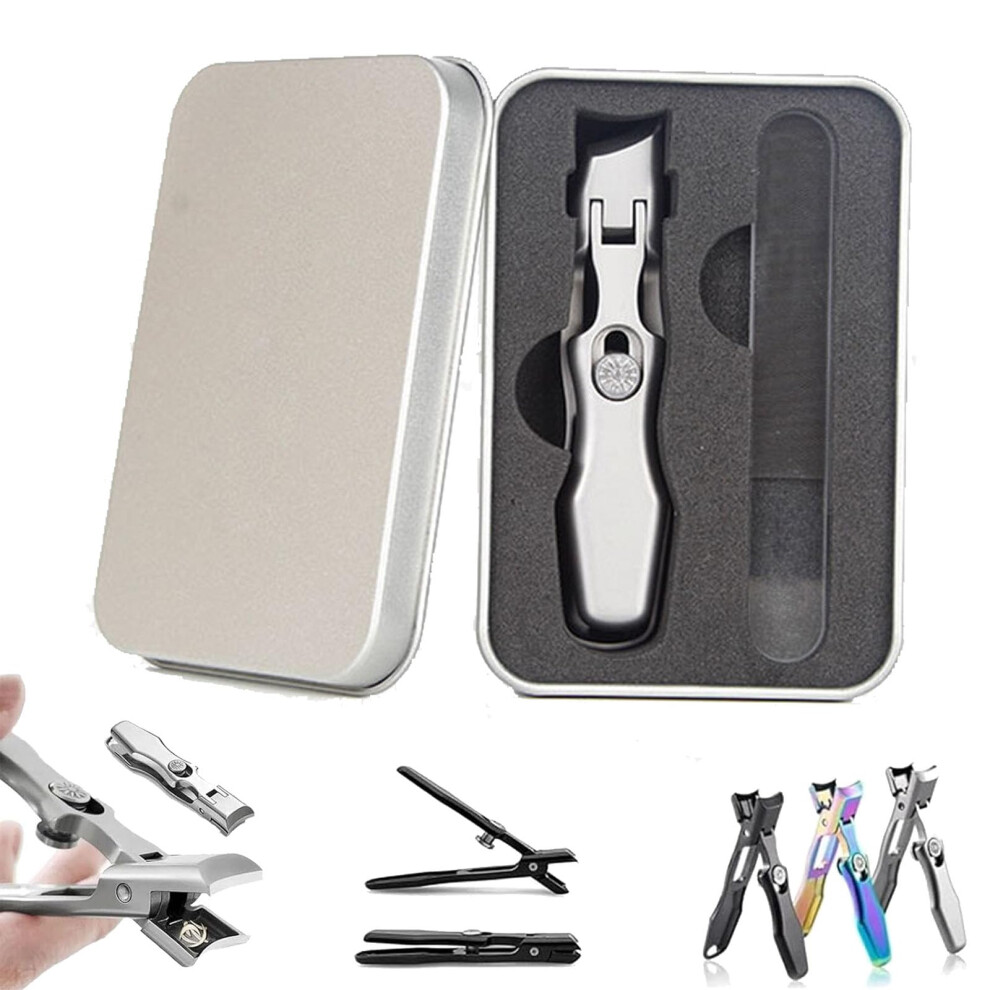 Stainless Steel Nail Clippers with Catcher, Wide Jaw for Thick Nails, 360 Rotating Head