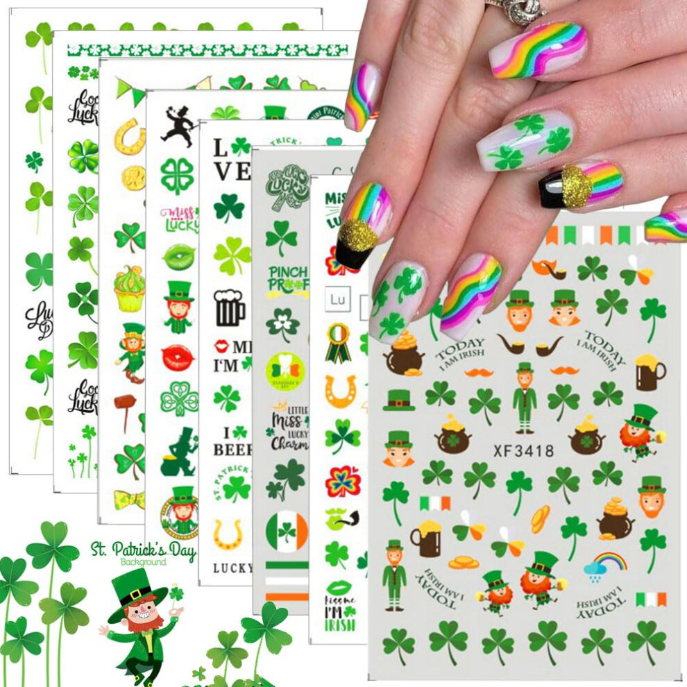 Green St Patricks Day Nail Stickers 3D Selfadhesive Shamrock Decals Lucky Clover Nail Art For Women