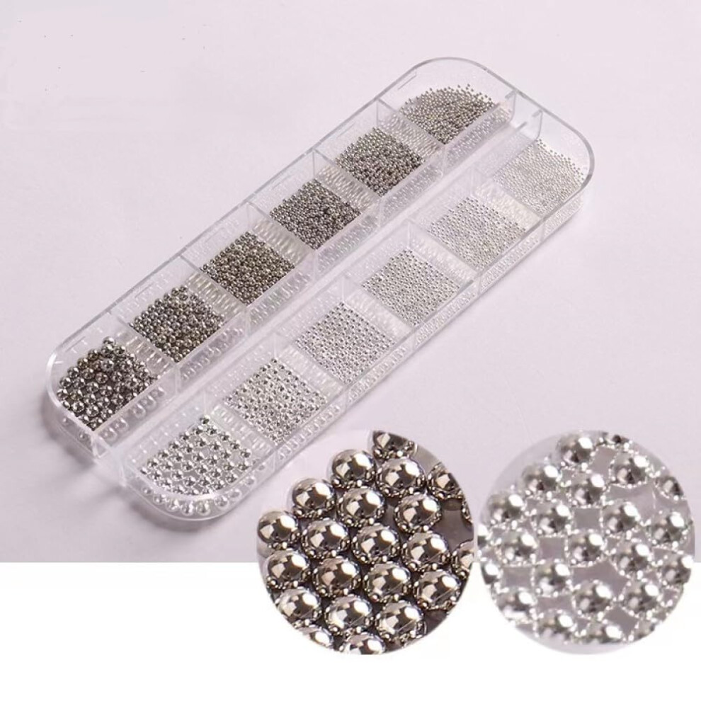White/Silver 3D Nail Art Caviar Beads K And Mixed Size Metal Nail Studs For Diy Decoration