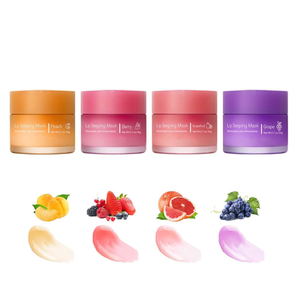 4PCS Lip Sleeping Mask Set with Berry Shea Butter, Deep Hydration Overnight Lip  for Dry Cracked Lips