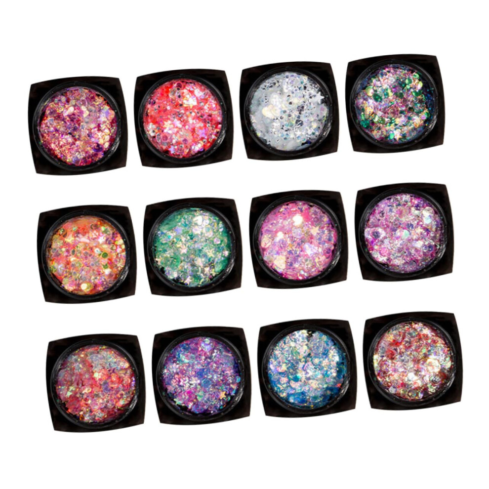 Glitter Gel with ColorShifting Sequin Effect, 12 Colors, LongLasting Festival Makeup for Face and Body