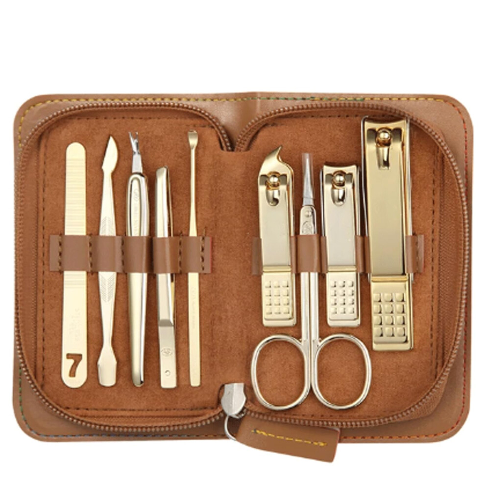 Manicure Kit 9Piece Nail Clipper Set with Leather Case for Precise Nail Grooming and Travel Use