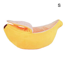 Kattenmandje/huisje, banaanvormig kattennest met halfopen deksel, schattig kattenbedje van zacht pluche, warm bed voor binnenkatten, knus en