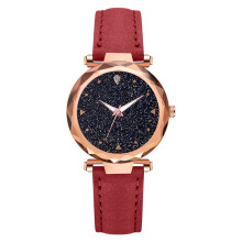 Elegant Women's Watch Soft Durable Leather Band Starry Sky Glitter Dial Analogue Quartz Timepiece Stylish Accessories For Everyday Use