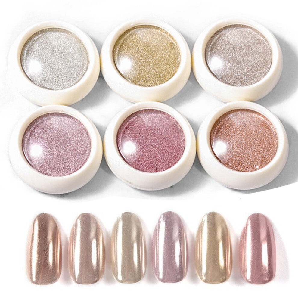Gold Chrome Nail Powder Set 6 Colors Metallic Mirror Rose Champagne Finish Holographic Pigment