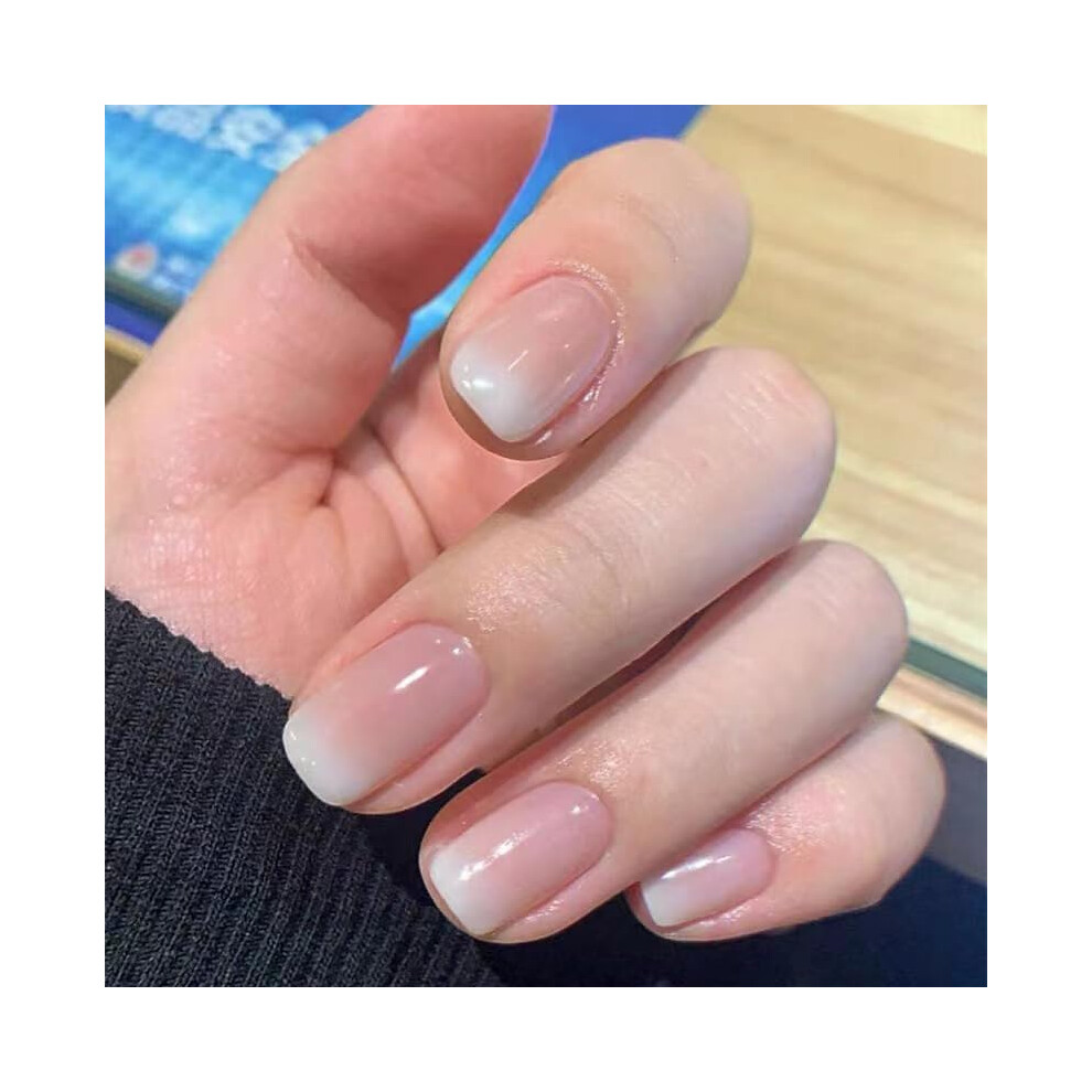 Pink Gradient Press On Nails Short Square Fake Acrylic Nails With Glue Reusable Salon Set