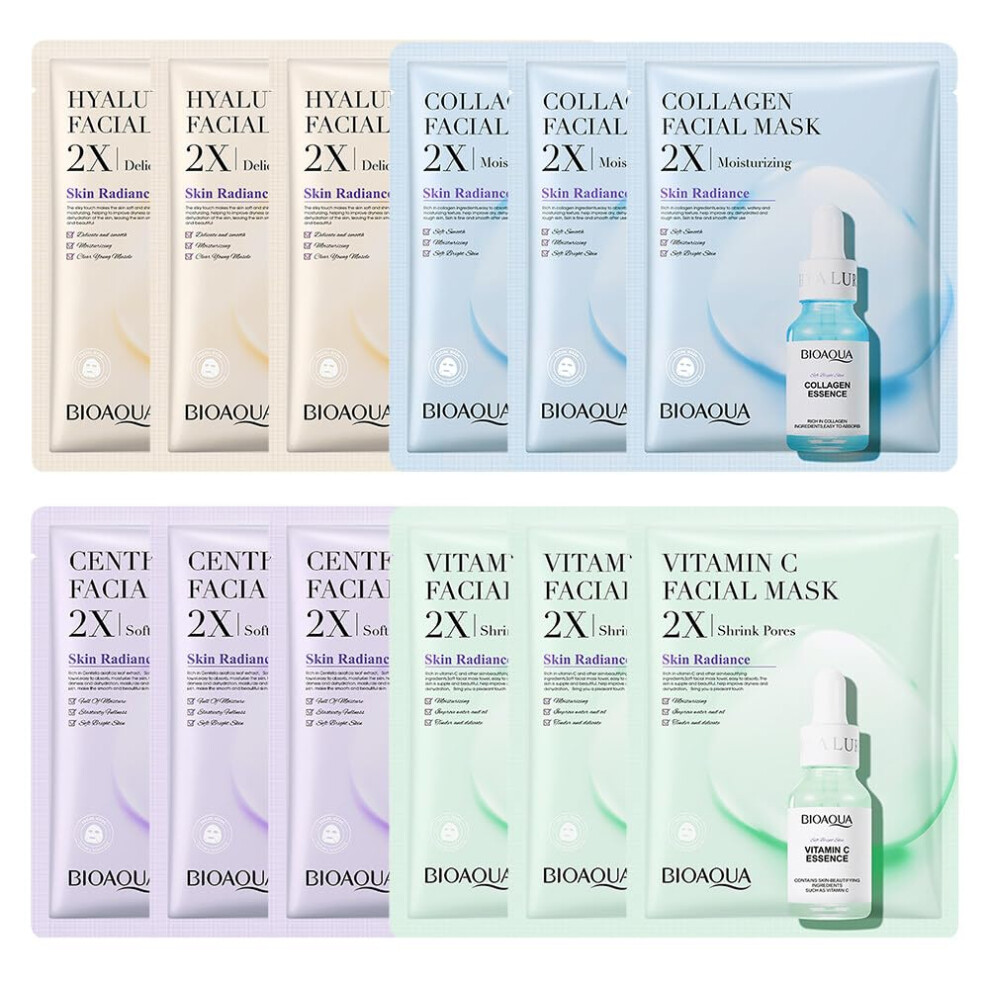 Collagen Hydrating Face Mask Sheet 12 Pack for Instant Brightening and Firming Support
