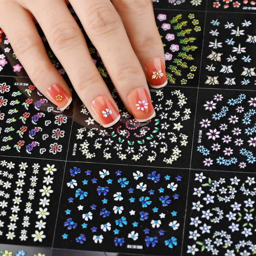 30 Sheets Spring Flower Nail Stickers 3D SelfAdhesive Floral Nail Art Decals for DIY Manicure