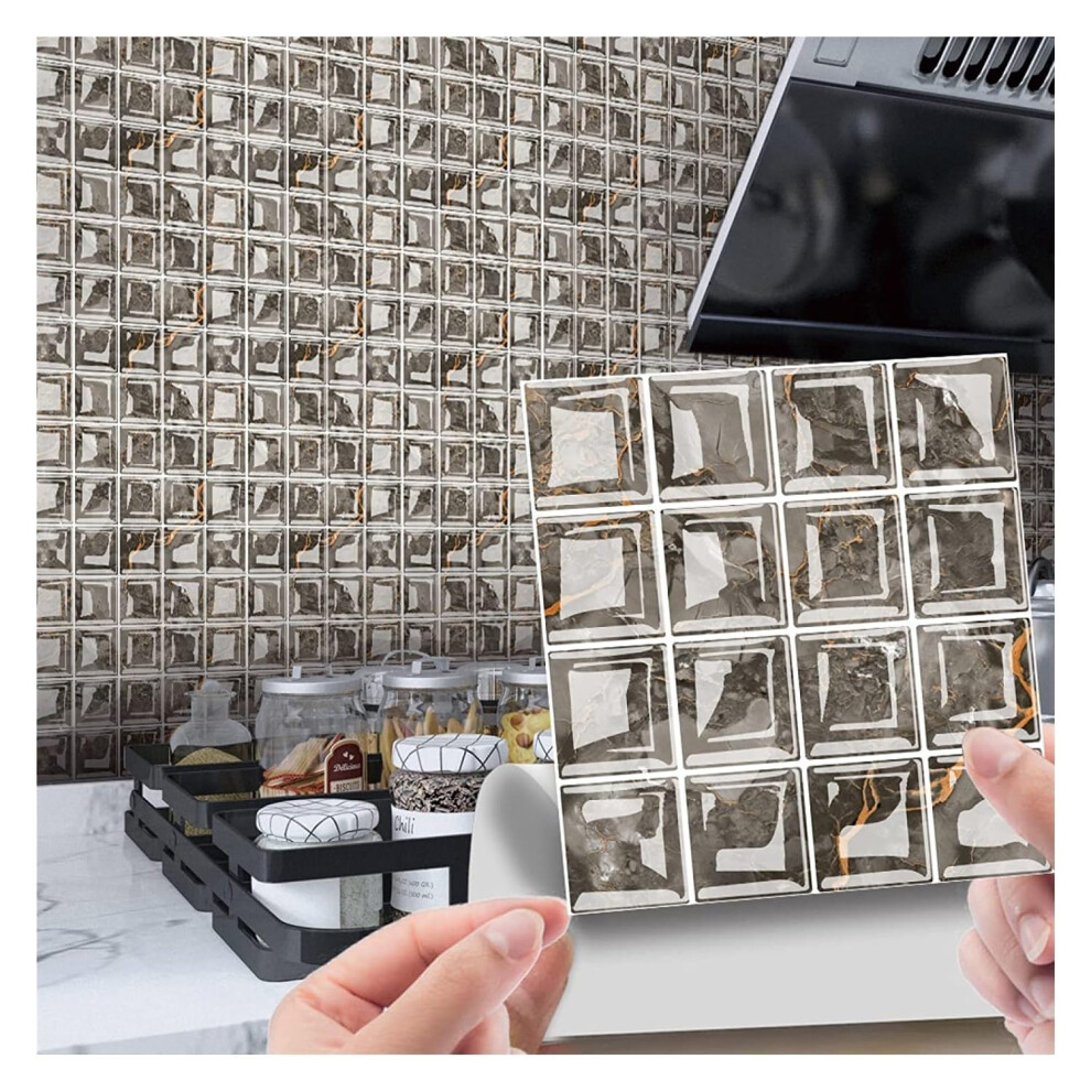 Peel And Stick Wall Tiles 20X20cm Waterproof Heat Resistant Kitchen Backsplash Taupe Brown 10Pcs 9450606933768