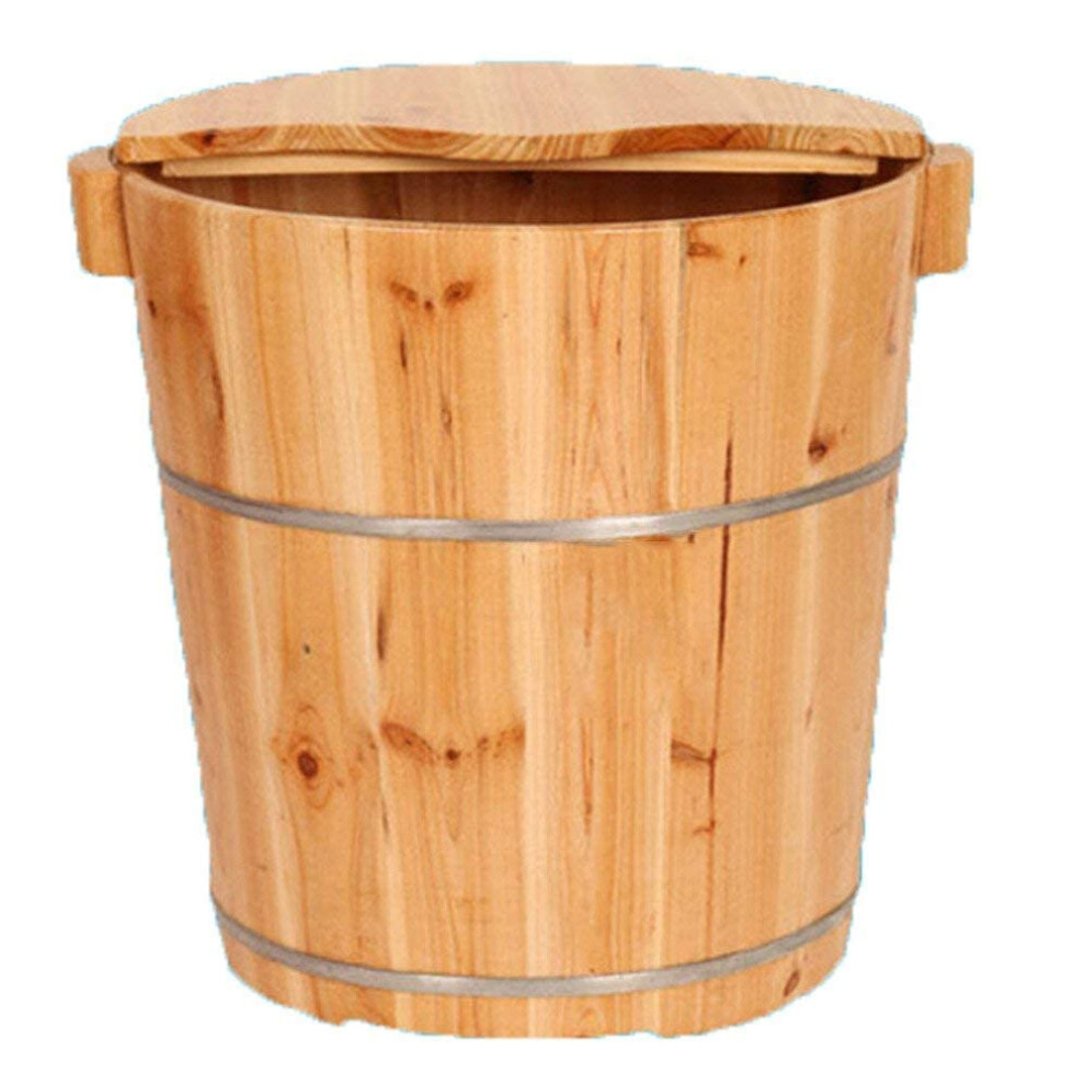 Wooden Foot Bath Tub 40CM Fragrant Fir Pedicure Basin with Lid for Heat Retention and Spa Soak