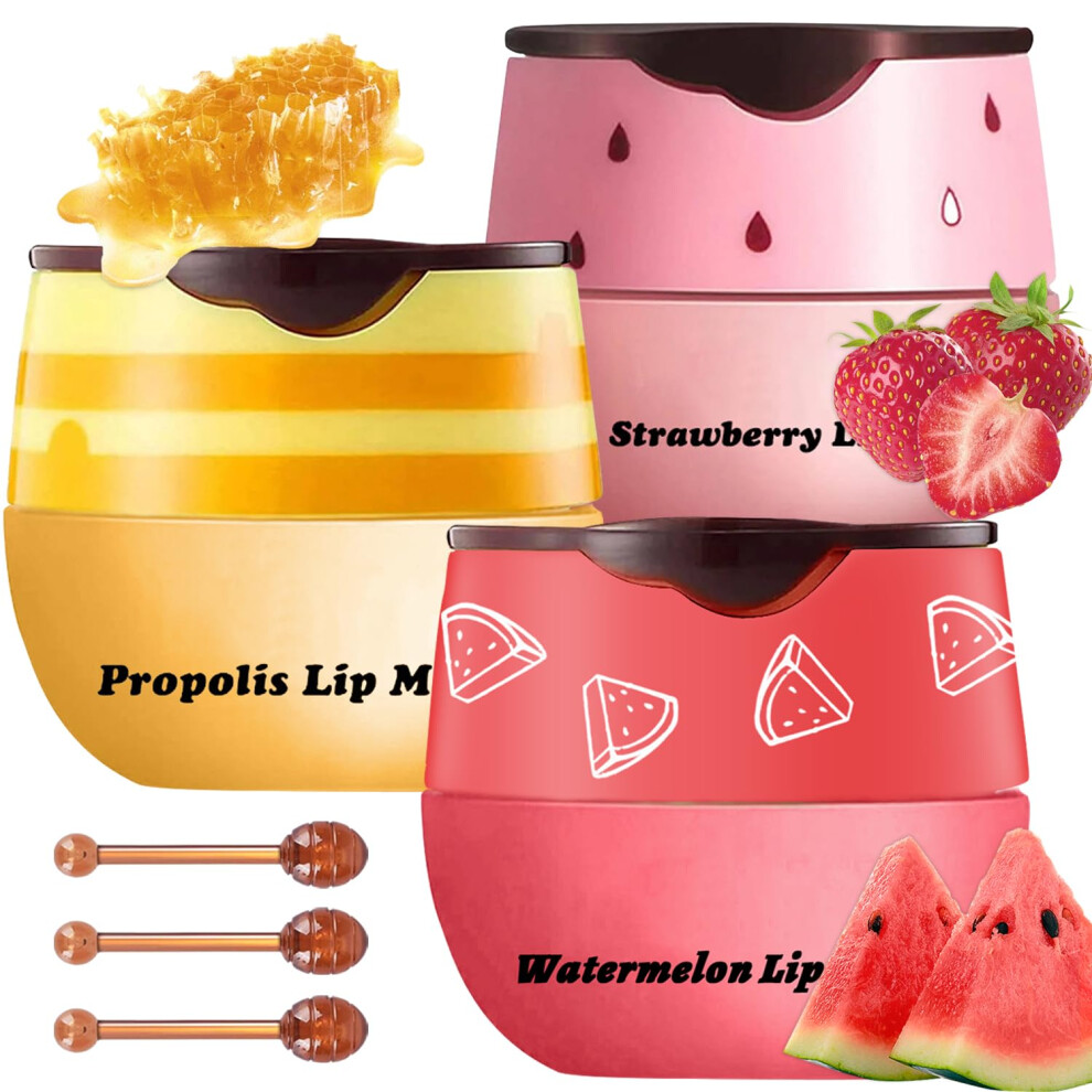 Lip Sleeping Mask Set with Honey Strawberry Watermelon, Overnight Lip  for Dry Chapped Lips