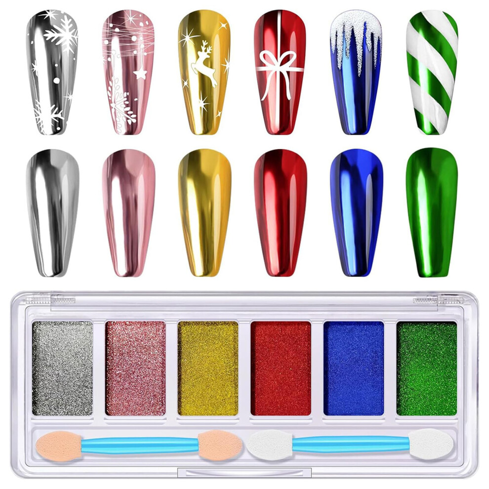 Chrome Nail Powder Palette 6 Colors Aurora Holographic Mirror Effect Iridescent Shell Art Kit