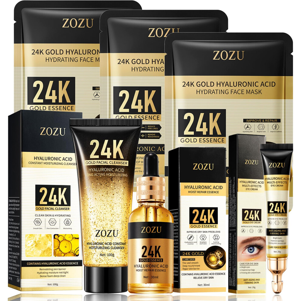 Cream 24K Skincare Set With Cleanser Serum Eye Mask Â Antiaging Hydrating Facial Kit For Women