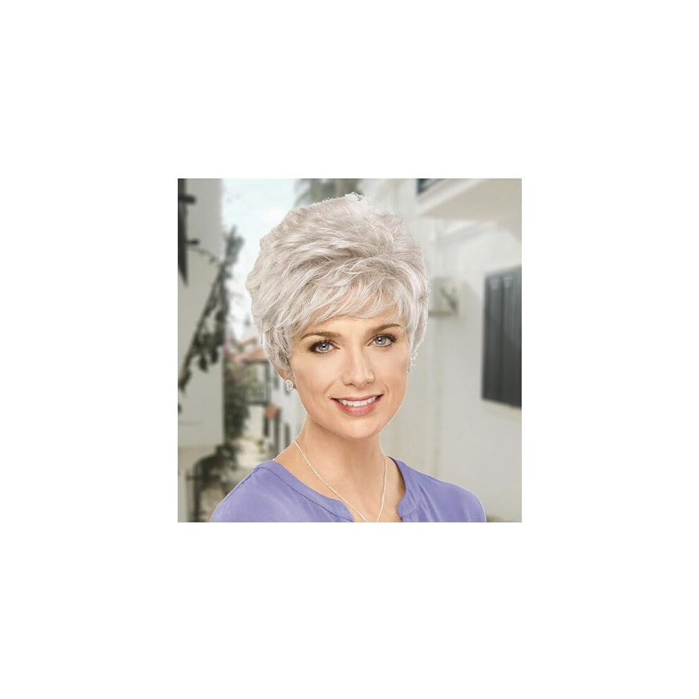 Unisex Silver Short Pixie Wig For Women With Bangs, Heatresistant Synthetic Wavy Hair, Adjustable Fit