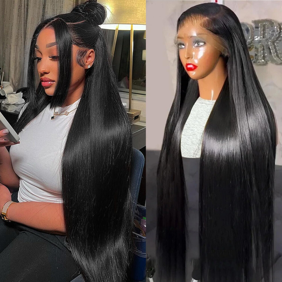 Unisex 30 Inch Brazilian Straight Lace Front Wig 210% Density Hd Transparent 13X6 Pre Plucked Human Hair