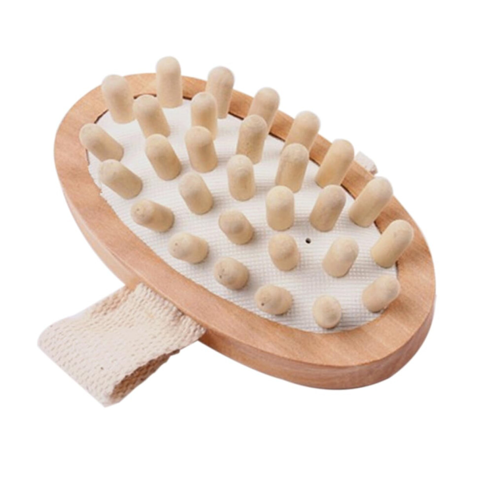 Natural Wooden Bath and Massage Brush with Wood Bead Surface for Gentle Skin Exfoliation