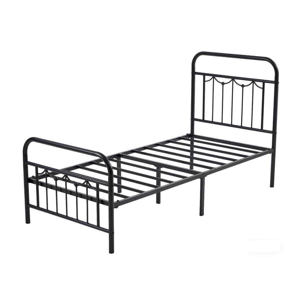 New Mcc Metal Bed Frame W/Headboard, Footboard, Slatted Bed Base&Underbed Storage Space Frankie Single Black